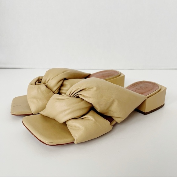 Vicenza Free People Mules Sz 7 Nude Twist Puffy Square Toe Leather Heels Sandals - Picture 7 of 8